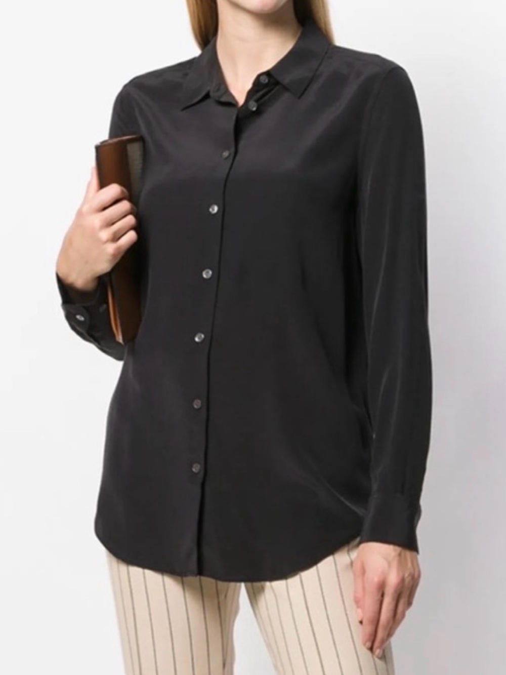Classic Black silk Button-Front Women's Shirt by Equipment size medium